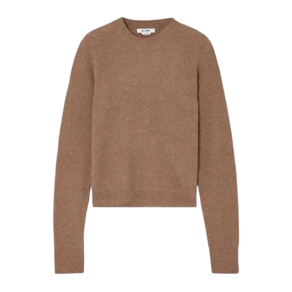 RE/DONE Wool Cashmere Waffle Knit Sweater Chestnut Brown 📐XS Slim Fit